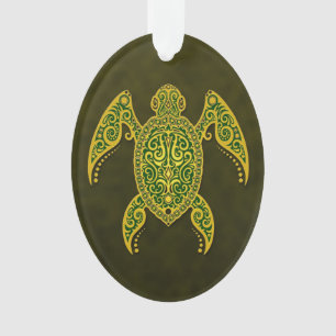 Verwickelte goldene grüne Meeresschildkröte Ornament
