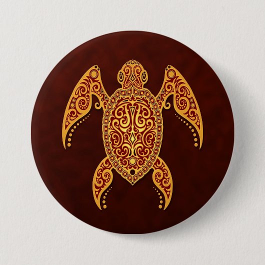 Verwickelte goldene Meer-Schildkröte Button (Vorderseite)