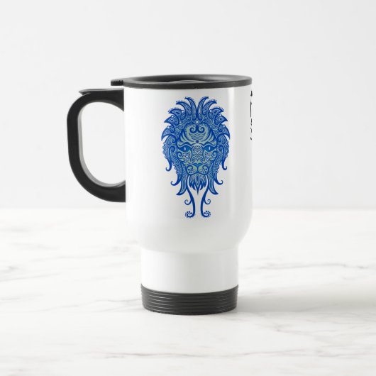 Verwickelter blauer Stammes- Löwe Reisebecher (Links)