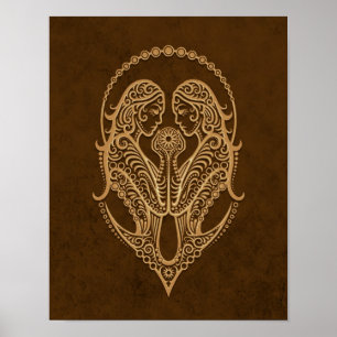 Verwickelter Brown-Zwillings-Tierkreis Poster