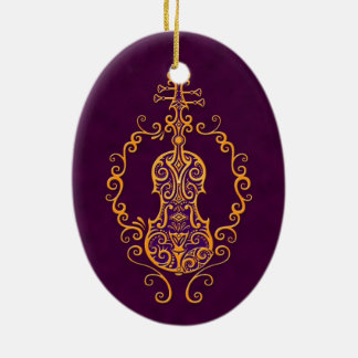 Verwickelter goldener lila Violinen-Entwurf Keramikornament