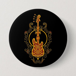Verwickelter goldener roter Bass-Gitarren-Entwurf Button