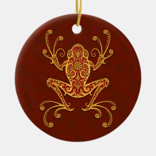 Verwickelter goldener roter Baum-Frosch Keramikornament (Vorne)