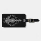 Verwickelter grauer Violinen-Entwurf auf Schwarzem Gepäckanhänger (Vorderseite horizontal)