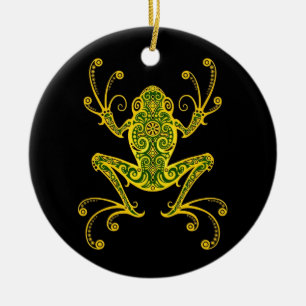 Verwickelter grüner und schwarzer Baum-Frosch Keramik Ornament