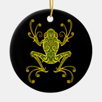 Verwickelter grüner und schwarzer Baum-Frosch Keramik Ornament