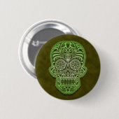 Verwickelter grüner Zuckerschädel Button (Vorne & Hinten)