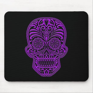 Verwickelter lila Zuckerschädel auf Schwarzem Mousepad