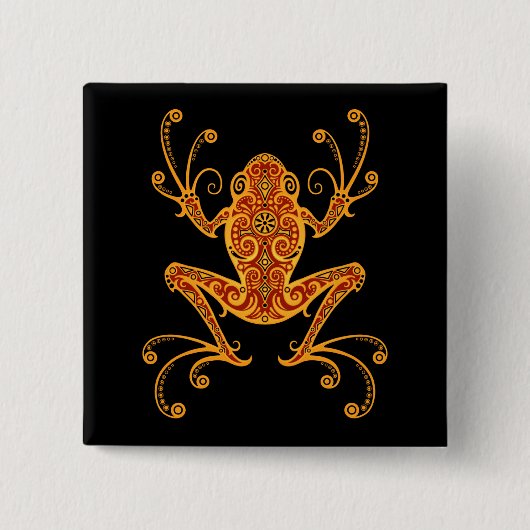 Verwickelter roter und gelber Baum-Frosch Button (Vorderseite)
