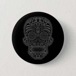 Verwickelter schwarzer Zuckerschädel Button