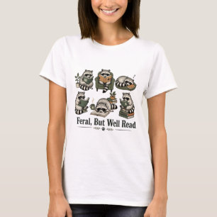 Verwildert, aber belesen, lustiges Buchwurm-Waschb T-Shirt