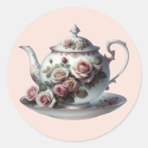 Verwilderte rosa Rosenreben Blumen Hochzeitstee-Du Runder Aufkleber