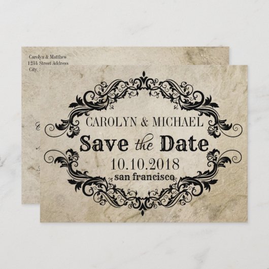 Verwirren und Geblüht antike Hochzeit Sichern Sie Ankündigungspostkarte (Vorne/Hinten)