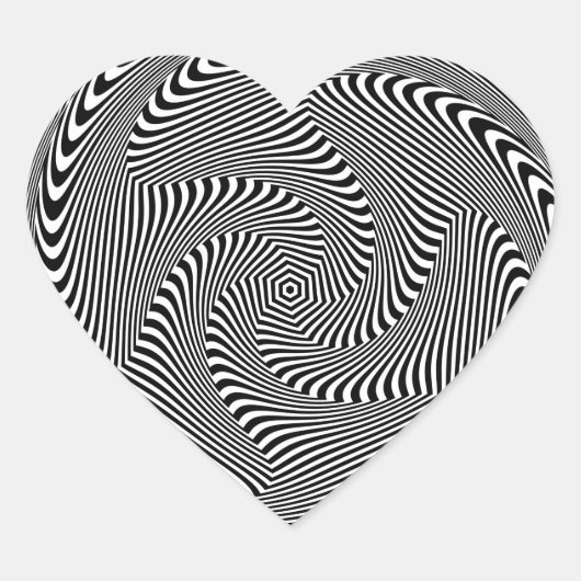 verwirrende hypnotische Swirllinien Schwarz-weiß Herz-Aufkleber (Vorderseite)