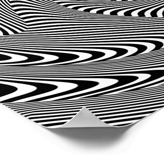 verwirrende hypnotische Swirllinien Schwarz-weiß Poster (Ecke)