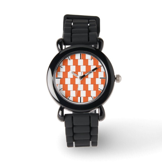 Verwirrende Linien Orange Armbanduhr (Vorderseite)