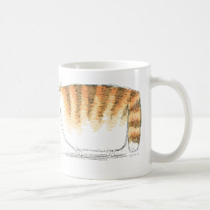Verwirrte orange gestreifte Cartoonkatze Kaffeetasse