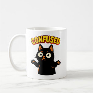 Verwirrte Schwarze Katze Kaffeetasse