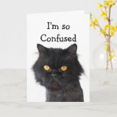 Verwirrte schwarze persische Katze Happy Birthday Karte (Gelbe Blume)