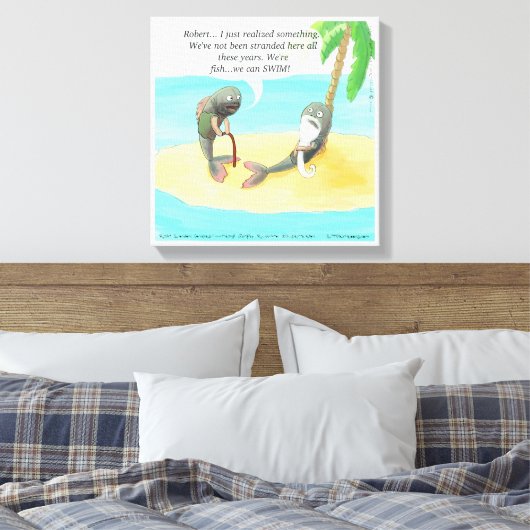 Verwirrter Fisch auf der Wüsteninsel Funny Canvas Leinwanddruck (Insitu (Schlafzimmer))