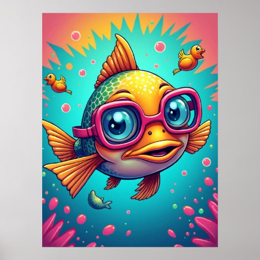 Verwirrter Fisch im Schwimmen Schluchten - Funny P Poster (Vorne)