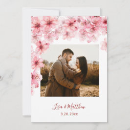 Verwischtes Aquarell-Kirschblüten-Foto-Hochzeit Save The Date