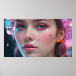 Verwischtes Mädchenporträt Farbiger Bokeh Poster