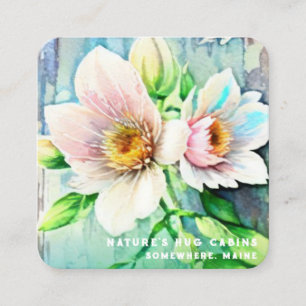 *~*  Verwitertes Holz QR AP49 Blumen Pastell Quadratische Visitenkarte