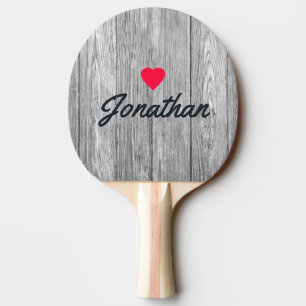 Verwitterte dunkelgraue Holz-Vintage-Herz-Signatur Tischtennis Schläger