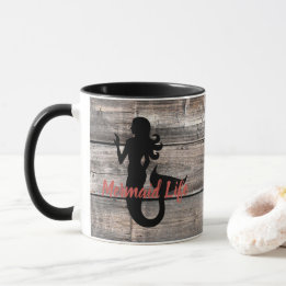 verwitterte HOLZPLÄNE mit Meerjungfrau | Tasse