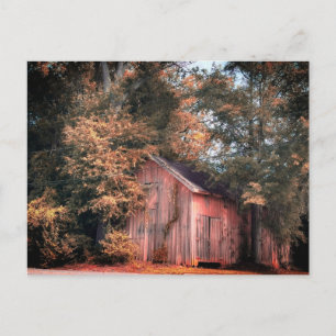 Verwitterte Holzscheune im Herbstlicht Postkarte