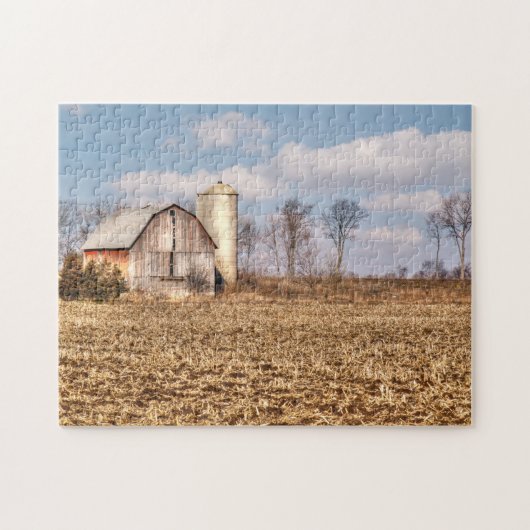 Verwitterte Scheune & Silo im Maisfeld Puzzle (Horizontal)