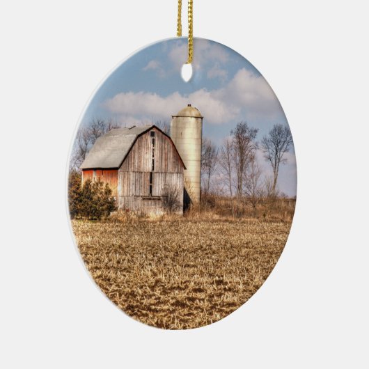 Verwitterte Scheune u. Silo im Getreidefeld Keramik Ornament (Rechts)