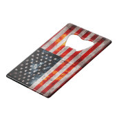 Verwitterte Vintage amerikanische Flagge Geldkarten Flaschenöffner (Vorderseite Schrägansicht)