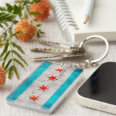 Verwitterte Vintage Chicago-Staats-Flagge Schlüsselanhänger (Vorderseite rechts)