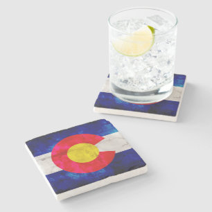 Verwitterte Vintage Colorado-Staats-Flagge Steinuntersetzer