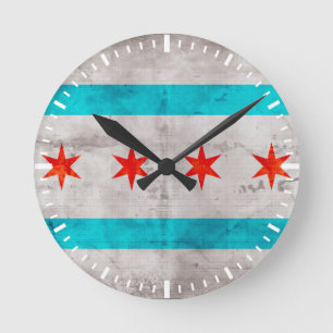 Verwitterte Vintage-Flagge des Staates Chicago Runde Wanduhr