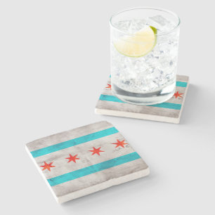 Verwitterte Vintage-Flagge des Staates Chicago Steinuntersetzer