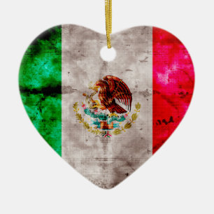 Verwitterte Vintage-Mexikoflagge Keramikornament
