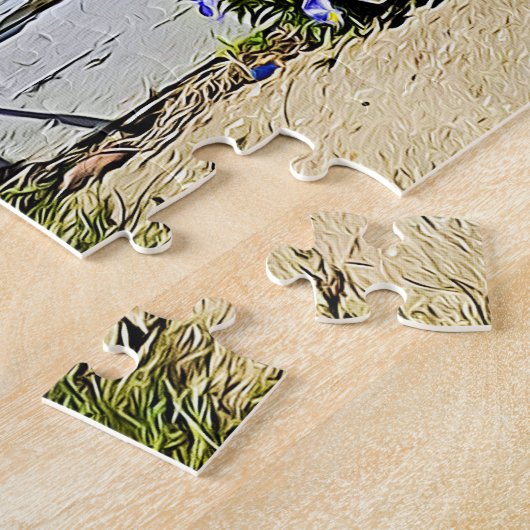 Verwitterte Vorderseite Steps mit Lila Violetten Puzzle (Seite)