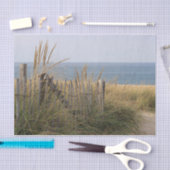 Verwitterter Strandzaun und Dünengras am Strand Seidenpapier (Handwerk)