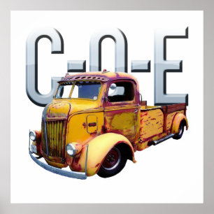 Verwittertes antikes Taxi über Motor-Lieferwagen Poster