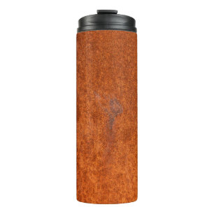 Verwittertes Rostmetall: orange-rote Textur. Thermosbecher