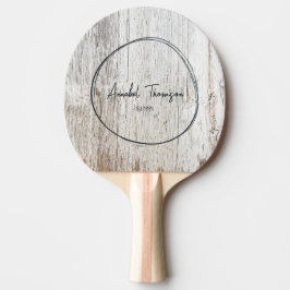 Verwittertes Weiß getünchtes Holz Name im gezeichn Tischtennis Schläger