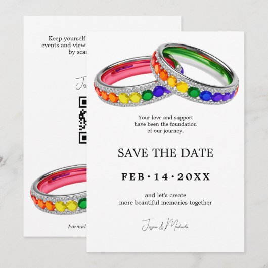 🌈 Verwoben im Stolz – Termin vormerken mit QR-Cod Save The Date (Vorne/Hinten)