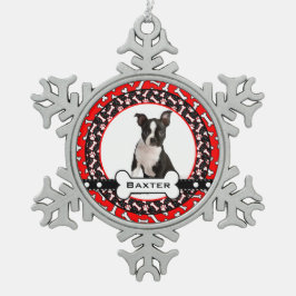 Verwöhnte Hündchen-HundeFoto-Knochen und Schneeflocken Zinn-Ornament
