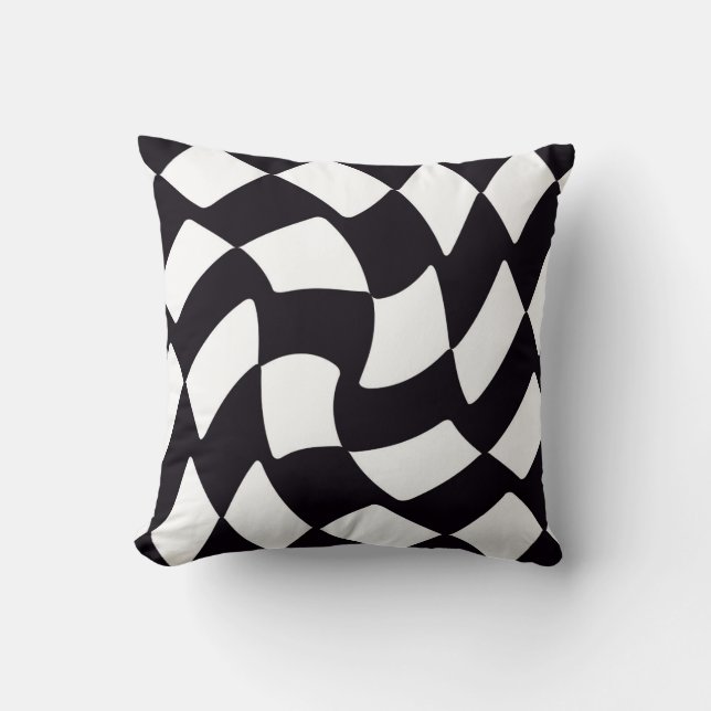 Verworfenes Schwarzweiss-Schachbrett Kissen (Vorderseite)