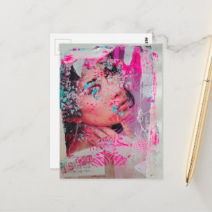 Verworrene Dame Abstrakte Mixed-Media-Collage Postkarte