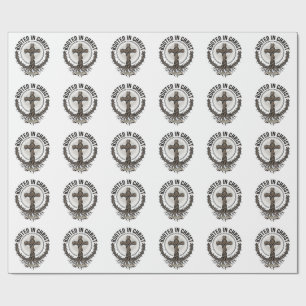 Verwurzelt in Christus Kreuz Vintage Gravur Christ Geschenkpapier
