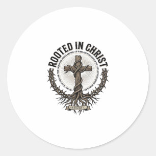 Verwurzelt in Christus Kreuz Vintage Gravur Christ Runder Aufkleber